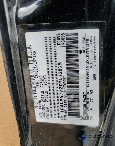 1996 Ford Mustang Cobra from USA, damaged, VIN 1FALP47V2TF183815